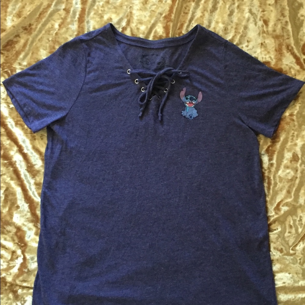 Disney Stitch Logo Juniors Sz XL Tie V-Neck Top